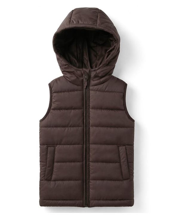 Babyhug Woven Padded Hooded Jackets with Sleeveless in Brown for 6-9 Months