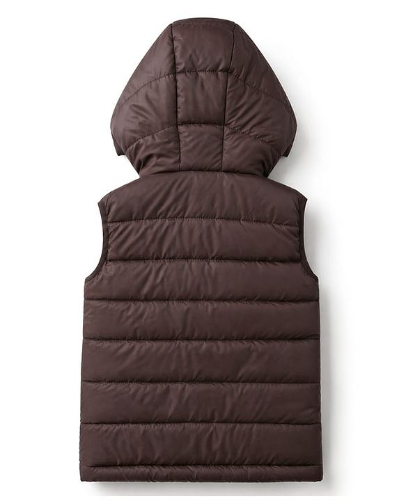 Babyhug Woven Padded Hooded Jackets with Sleeveless in Brown for 6-9 Months