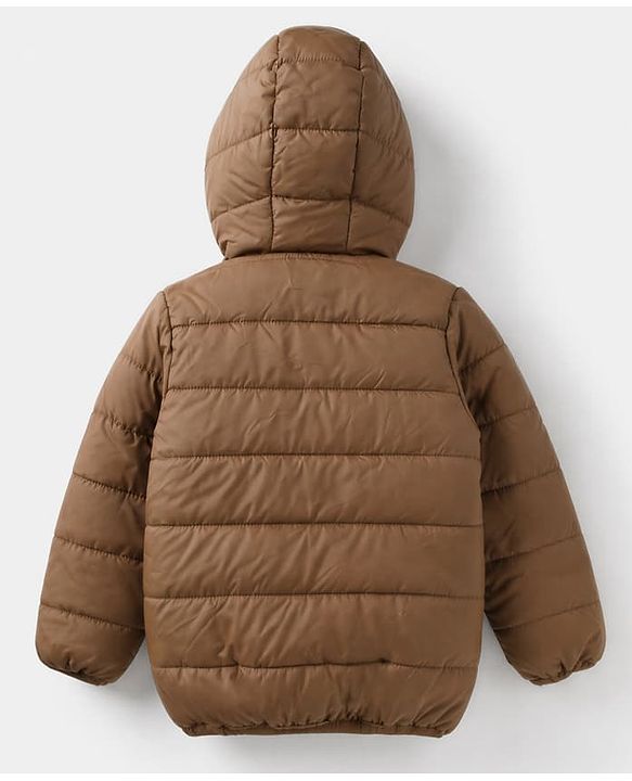 Babyhug Woven Full Sleeves Padded Hooded Winter Jacket with B Patch - Brown