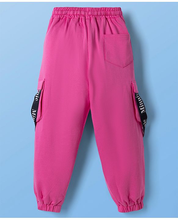 Pine Kids Disney 100% Cotton Single Jersey Knit Half Sleeves T-Shirt and Joggers with Full Length and Minnie Mouse Graphic in Pink