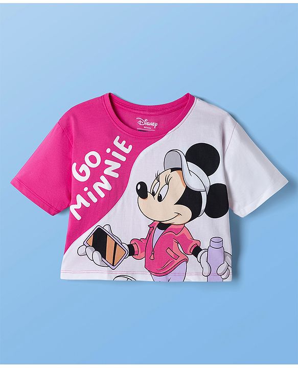 Pine Kids Disney 100% Cotton Single Jersey Knit Half Sleeves T-Shirt and Joggers with Full Length and Minnie Mouse Graphic in Pink
