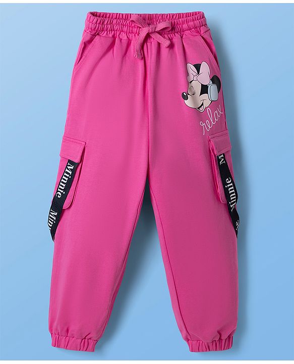 Pine Kids Disney 100% Cotton Single Jersey Knit Half Sleeves T-Shirt and Joggers with Full Length and Minnie Mouse Graphic in Pink