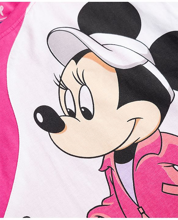 Pine Kids Disney 100% Cotton Single Jersey Knit Half Sleeves T-Shirt and Joggers with Full Length and Minnie Mouse Graphic in Pink