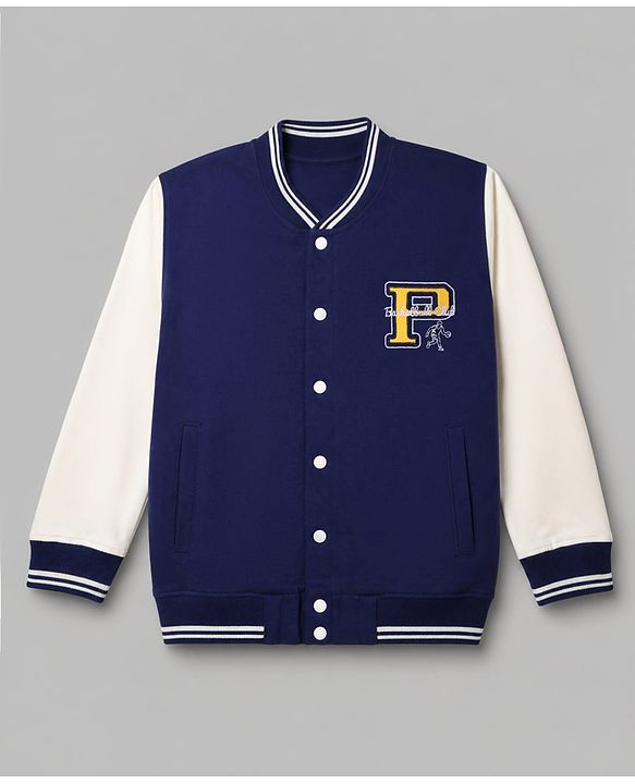 Pine Kids Cotton Knit Varsity Jacket with Full Sleeves and Basketball Club Print in Navy Blue for 4-5 Years