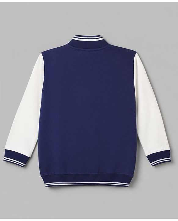 Pine Kids Cotton Knit Varsity Jacket with Full Sleeves and Basketball Club Print in Navy Blue for 4-5 Years