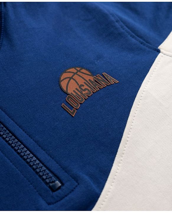 Pine Kids 100% Cotton Knit Full Sleeves Limoges Sweatshirt with Front Zipper and Basketball Patch in Navy Blue