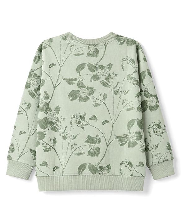 Pine Kids 100% Cotton Knit Sweatshirt with Full Sleeves and Start Something Print in Green for 4-5 Years
