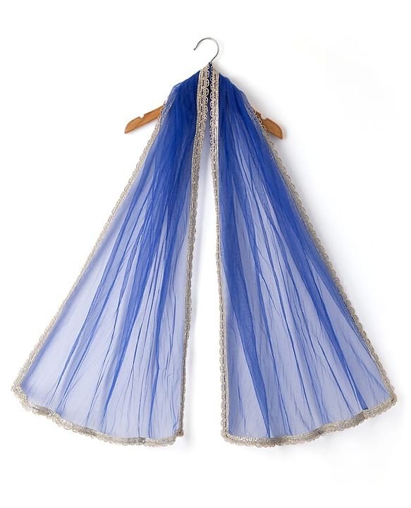 Pine Kids Woven Kurti and Churidar Set with Dupatta with Three Fourth Sleeves and Floral Motifs Embroidery in Royal Blue