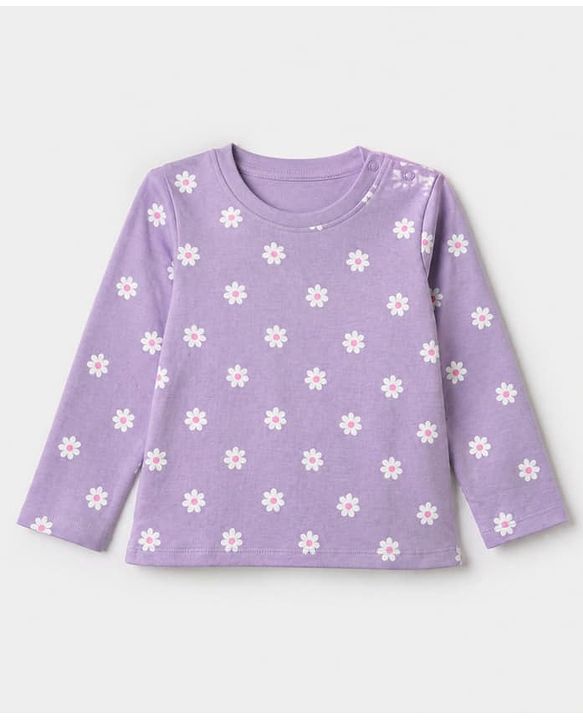Babyhug 100% Cotton Interlock Knit Full Sleeves T-Shirts With Flower & Butterfly Print Pack Of 3 - Purple White & Pink