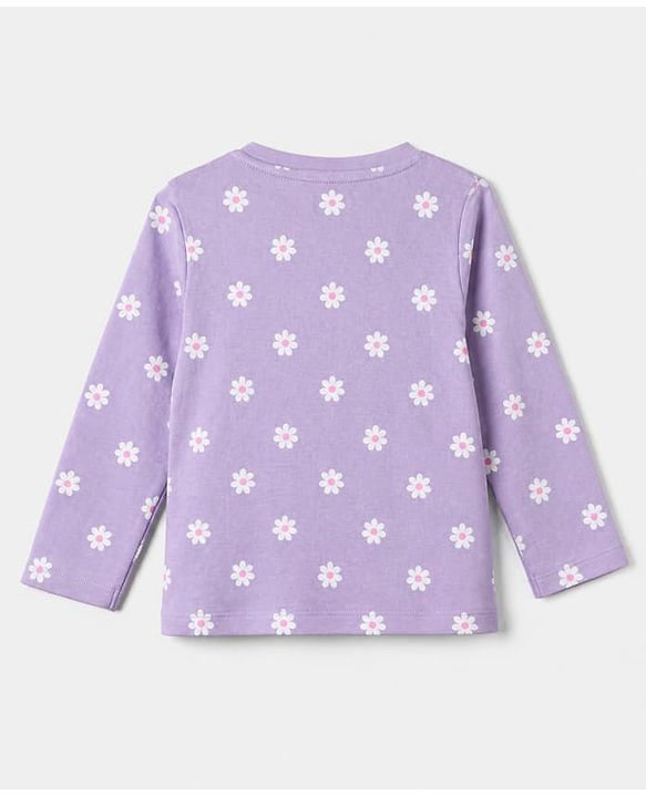 Babyhug 100% Cotton Interlock Knit Full Sleeves T-Shirts With Flower & Butterfly Print Pack Of 3 - Purple White & Pink