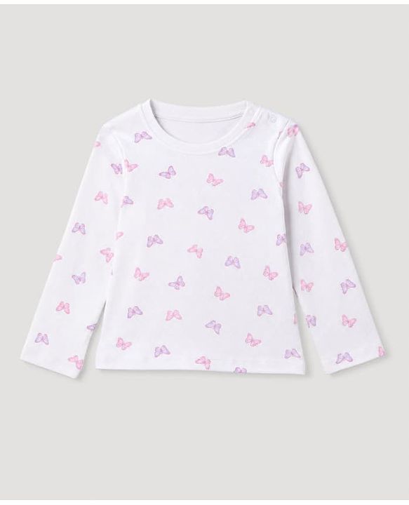 Babyhug 100% Cotton Interlock Knit Full Sleeves T-Shirts With Flower & Butterfly Print Pack Of 3 - Purple White & Pink