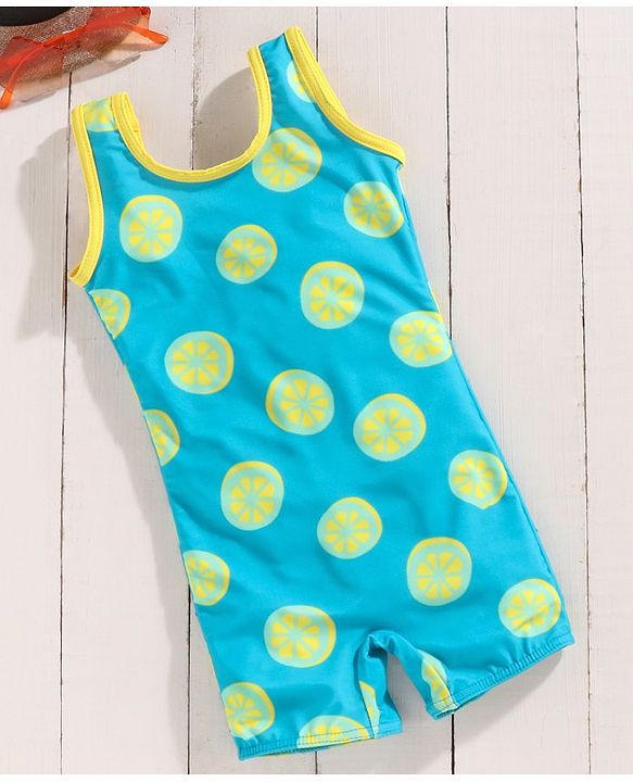 Babyhug Legged Swimsuit Allover Lemons Print - Blue