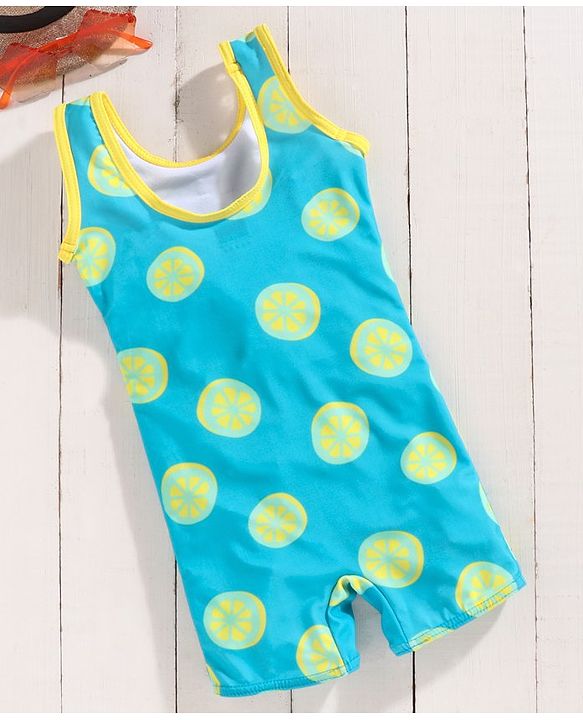 Babyhug Legged Swimsuit Allover Lemons Print - Blue