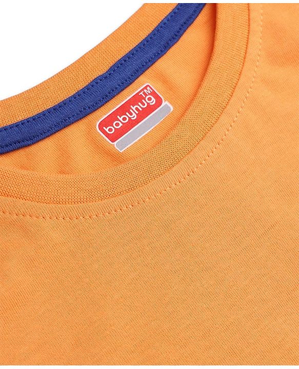 Babyhug 100% Cotton Knit Half Sleeves Solid T-Shirt - Orange