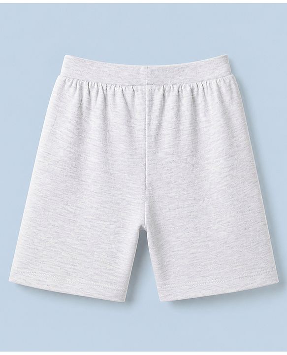 Babyhug 100% Cotton Single Jersey Knit Mid Thigh Shorts with Draw Cord and Brooklyn 23 Print in Grey