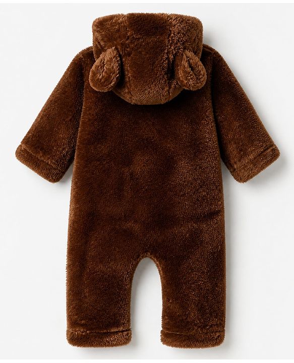 Babyhug Fur Knit Winter Romper with Full Sleeves and Koala Patch & Applique - Brown