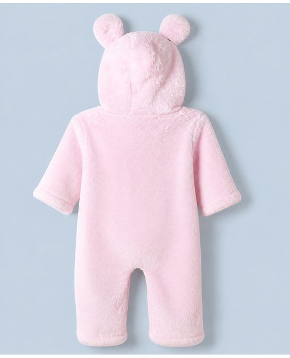 Babyhug Fur Knit Winter Romper with Full Sleeves and Koala Patch & Applique - Brown