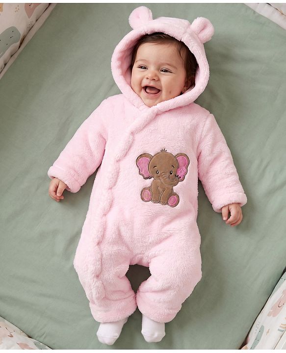 Babyhug Fur Knit Winter Romper with Full Sleeves and Koala Patch & Applique - Brown