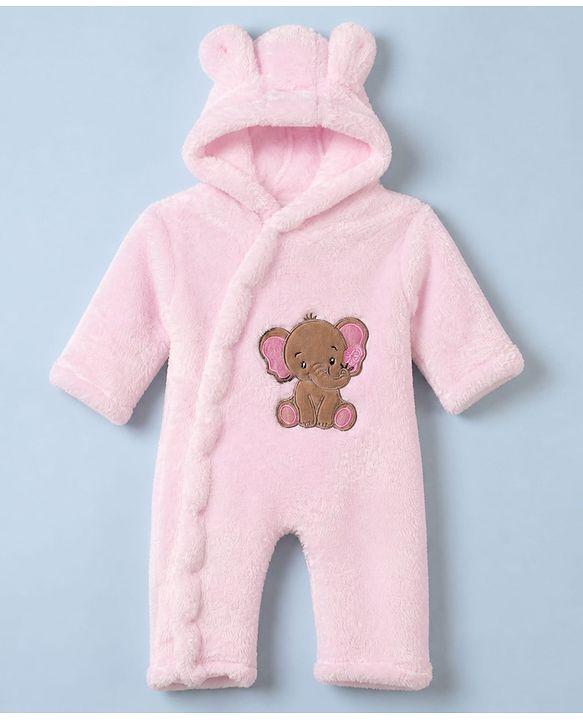 Babyhug Fur Knit Winter Romper with Full Sleeves and Koala Patch & Applique - Brown