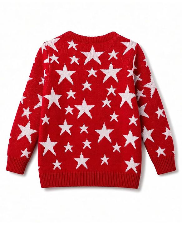 Babyhug Knit Full Sleeves Sweater Set with Star Design - Red