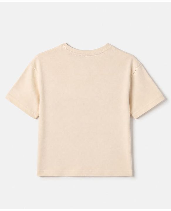 Pine Kids Cotton Blend Knit Half Sleeves T-Shirt and Jogger with Born To Be A Rock Star Print in Beige