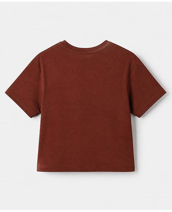 Pine Kids Cotton Blend Knit Half Sleeves T-Shirt and Jogger with Typography Print in Brown
