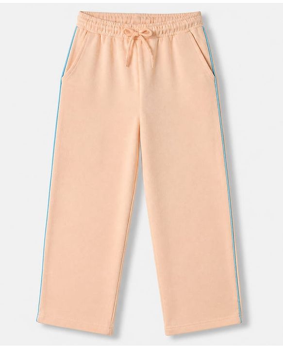 Pine Kids Cotton Blend Looper Knit Half Sleeves T-Shirt and Jogger with New York Basketball Print in Peach