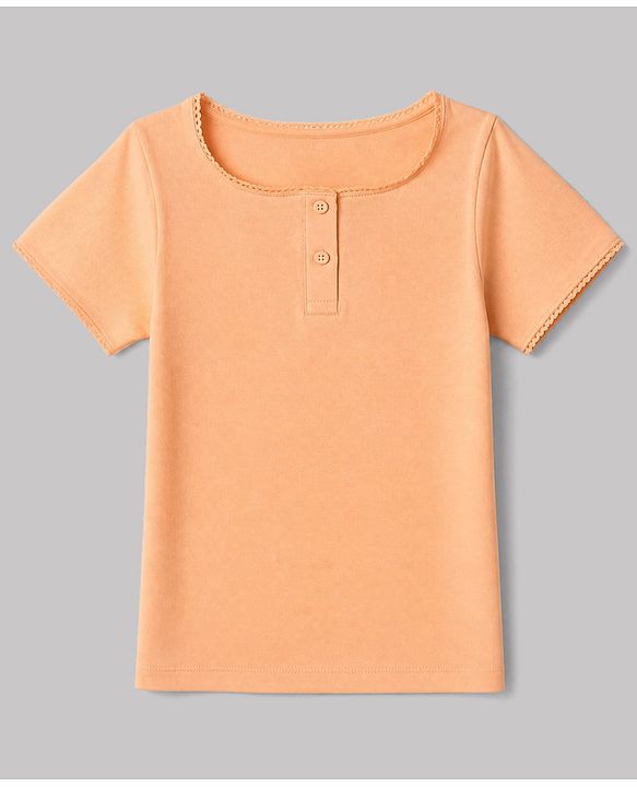 Pine Kids Cotton Knit Half Sleeves T-Shirt & Pyjama Night Suit with Floral Print - Peach