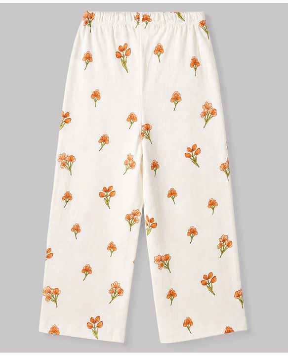 Pine Kids Cotton Knit Half Sleeves T-Shirt & Pyjama Night Suit with Floral Print - Peach