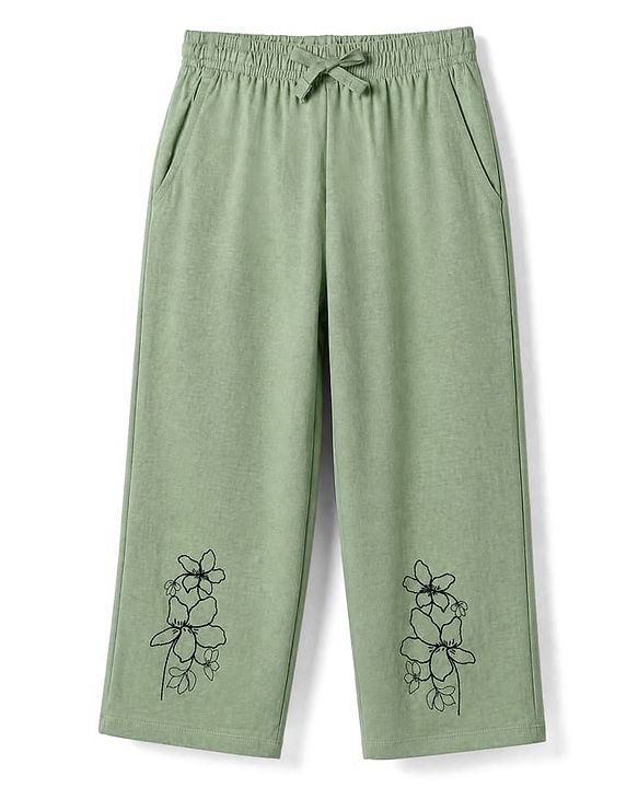 Pine Kids 100% Cotton Bio Washed Single Jersery 180 Gsm Knit Co-ord Shirt & Pajama Night Suit with Floral Print - Light Green
