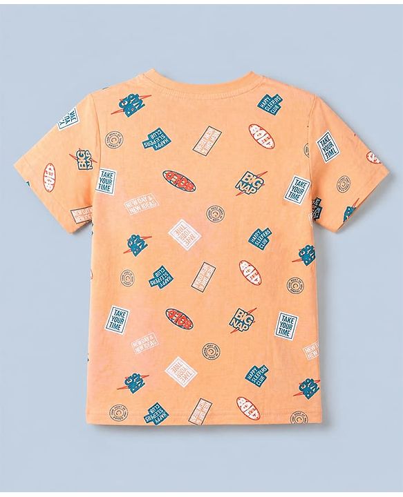 Pine Kids 100% Cotton Knit Half Sleeves Bio Washed Co Ords T Shirt Pyjama Night Suit With Text Print in Cream Blush