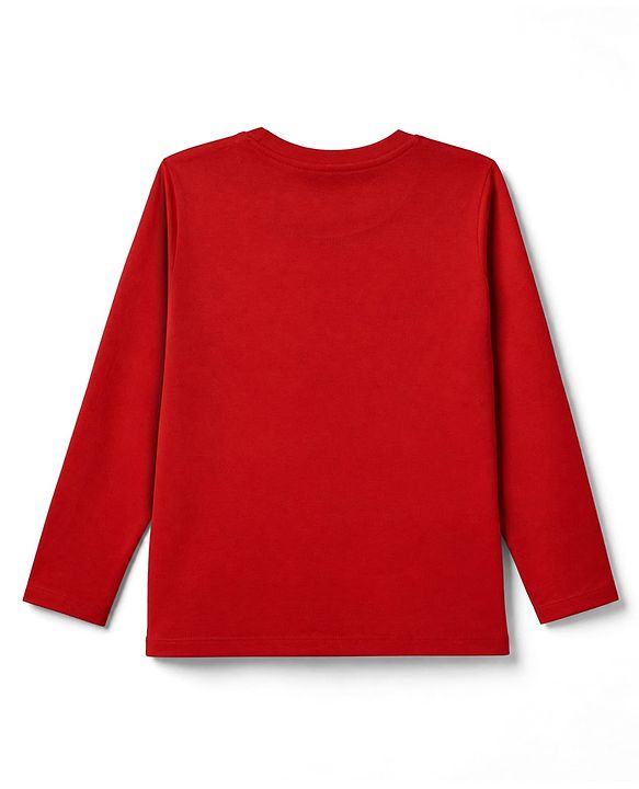 Pine Kids Cotton Knit Full Sleeves T Shirt Pyjama Nightwear Suit With Car Print - Red