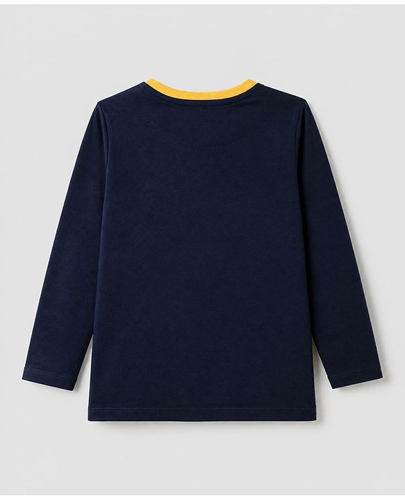Pine Kids Cotton Knit Full Sleeves T Shirt Pyjama Nightwear Suit With Text Print - Navy Blue