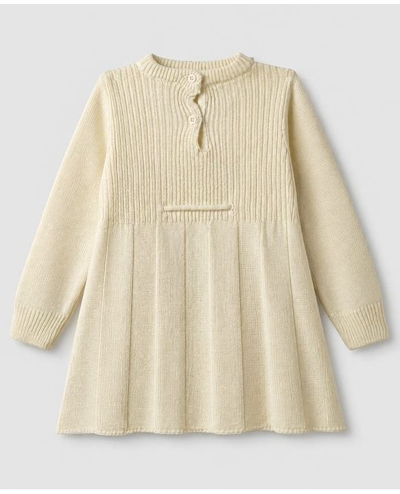Babyhug Knit Full Sleeves Woolen Dress with Cable Knit Design - OffWhite