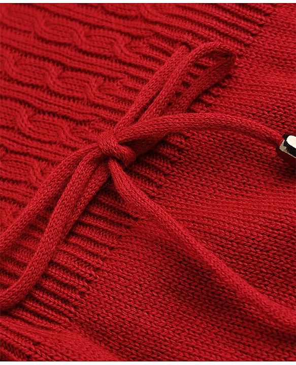 Babyhug Knit Full Sleeves Woolen Dress with Cable Knit Design - Red