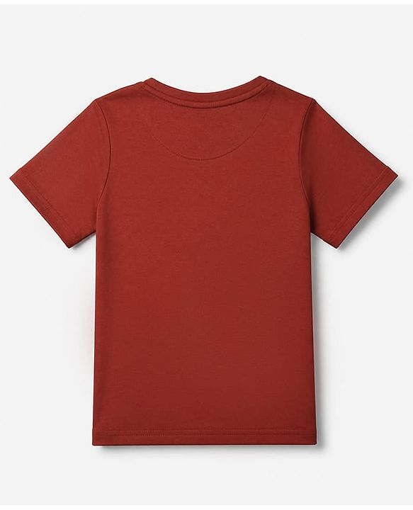 Pine Kids 100% Cotton Knit T-Shirt with Half Sleeves and Tiger Text in Brown