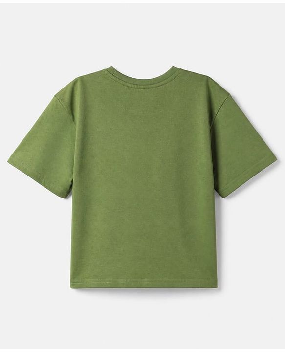 Pine Kids 100% Cotton Knit T-Shirt with Half Sleeves and Skater Dog Print in Green for 4-5 Years