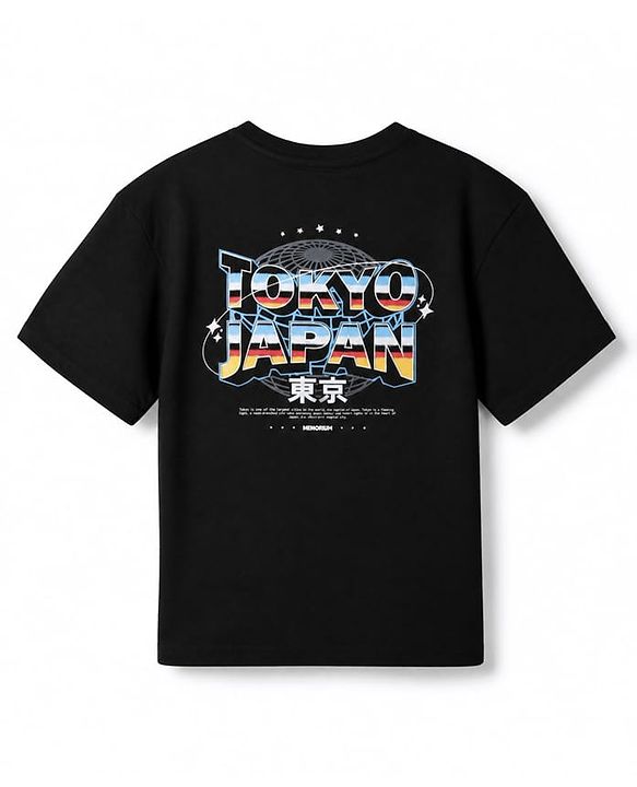 Pine Kids 100% Cotton Knit T-Shirt with Half Sleeves and Tokyo Japan Text in Black