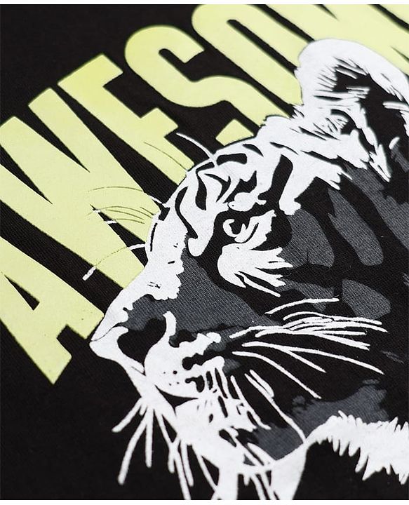 Pine Kids 100% Cotton Knit Half Sleeves Tshirt With Animal Print - Black