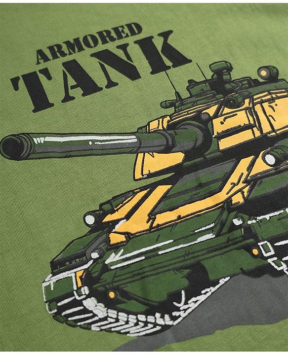 Pine Kids 100% Cotton Knit T-Shirt with Half Sleeves and Armored Tank Text & Print - Green