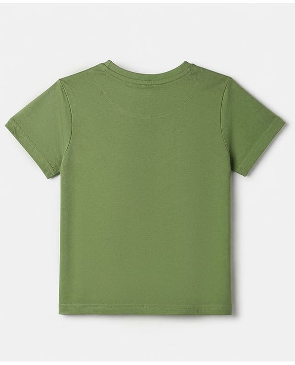 Pine Kids 100% Cotton Knit T-Shirt with Half Sleeves and Armored Tank Text & Print - Green