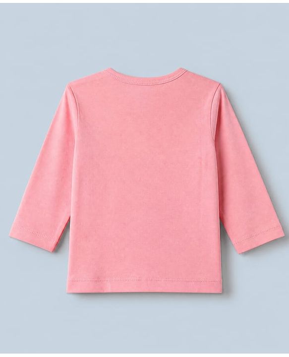 Babyhug Cotton Knit Front Open Full Sleeves T-Shirt & Pajama Night Suit with Flower Print - Peach