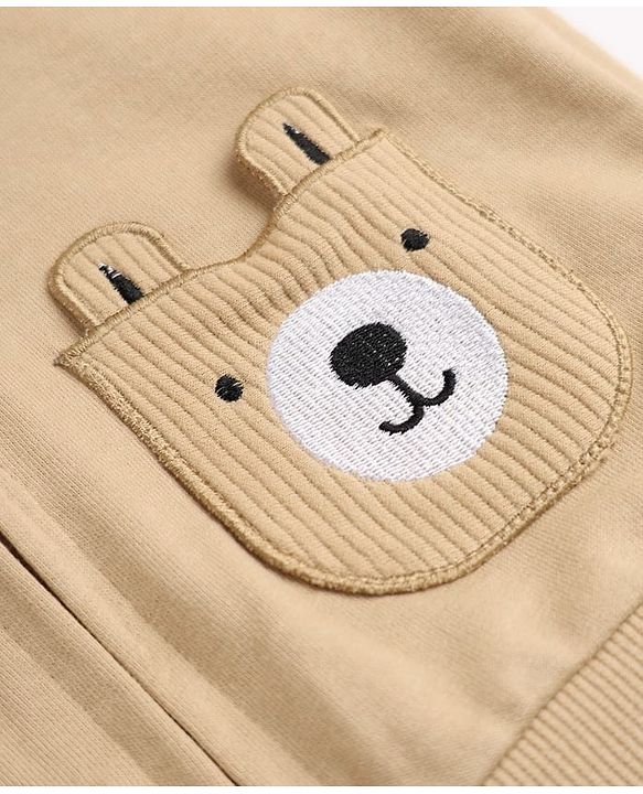 Babyhug 100% Cotton Knit Full Sleeves Hooded Sweatshirt with Bear Applique - Beige