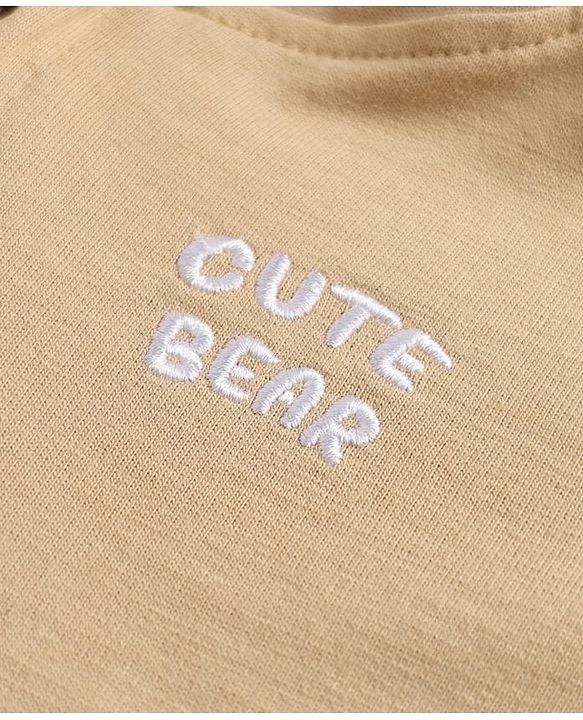 Babyhug 100% Cotton Knit Full Sleeves Hooded Sweatshirt with Bear Applique - Beige