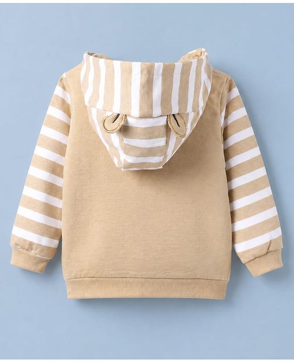 Babyhug 100% Cotton Knit Full Sleeves Hooded Sweatshirt with Bear Applique - Beige