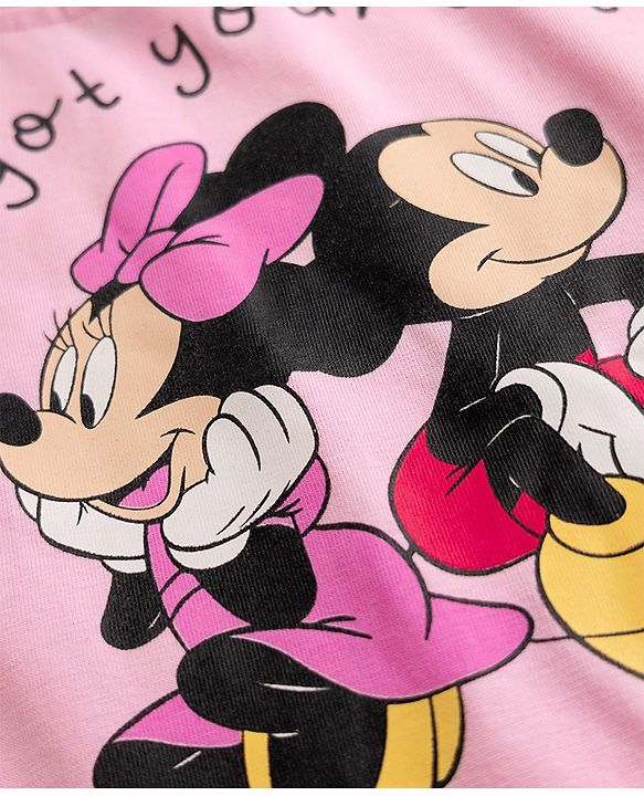 Babyhug Disney 100% Cotton Single Jersey Knit Full Sleeves T-Shirt & Pyjama Night Suit With Minnie Mouse Print - Baby Pink