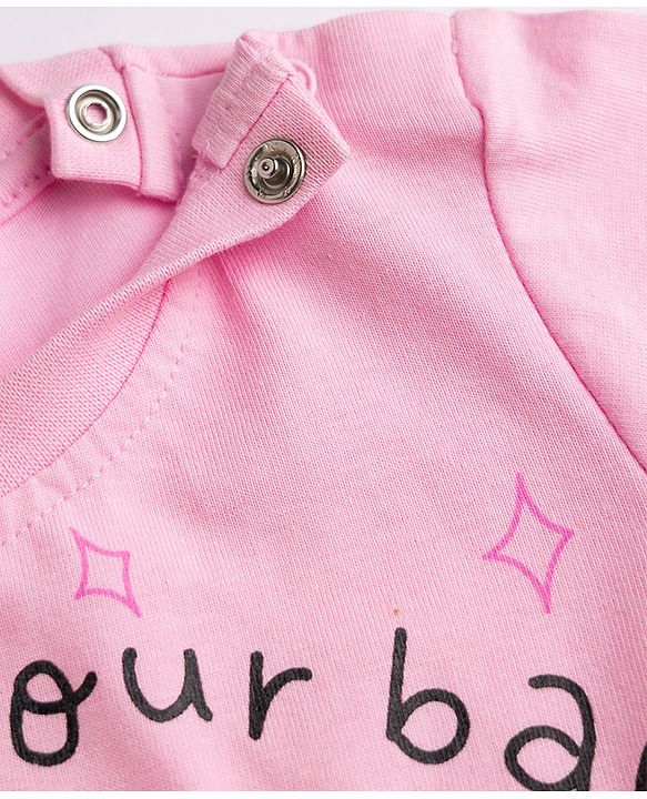 Babyhug Disney 100% Cotton Single Jersey Knit Full Sleeves T-Shirt & Pyjama Night Suit With Minnie Mouse Print - Baby Pink