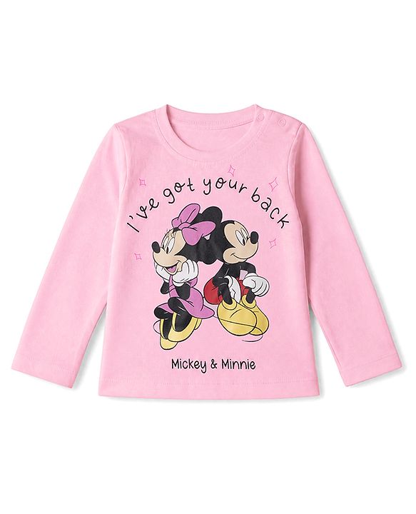 Babyhug Disney 100% Cotton Single Jersey Knit Full Sleeves T-Shirt & Pyjama Night Suit With Minnie Mouse Print - Baby Pink