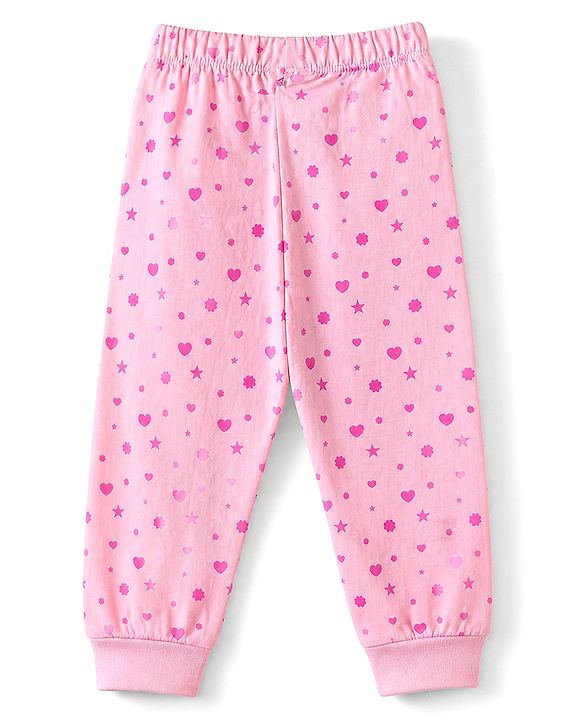 Babyhug Disney 100% Cotton Single Jersey Knit Full Sleeves T-Shirt & Pyjama Night Suit With Minnie Mouse Print - Baby Pink