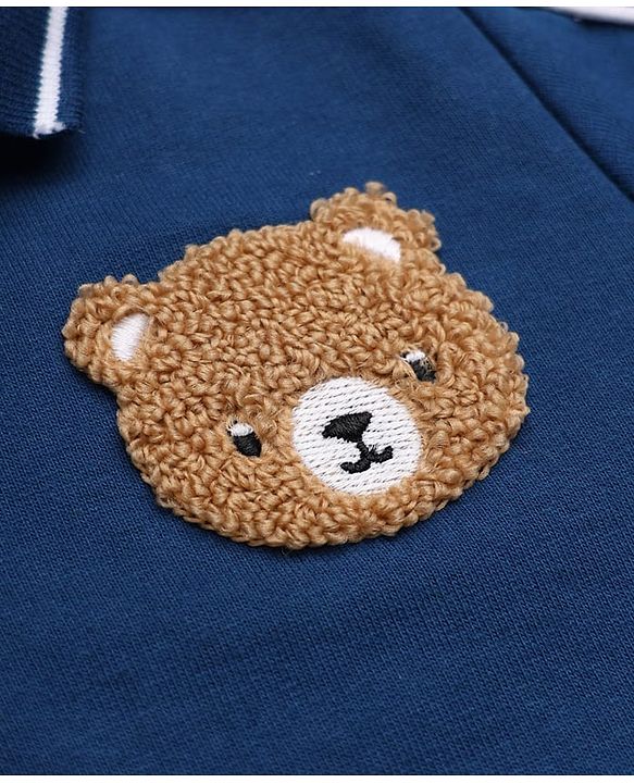 Babyhug Premium 100% Cotton Knit Front Open Heavy Gauge Sweatshirt with Full Raglan Sleeves and Bear Patch in Navy Blue